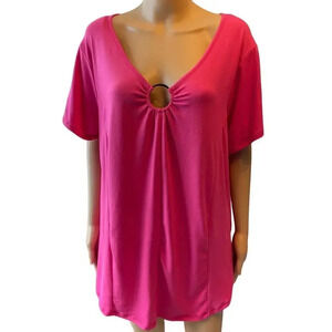 M. Fasis Stretchy Casual Lightweight Summer Pink Top Blouse Women Plus Size 2X